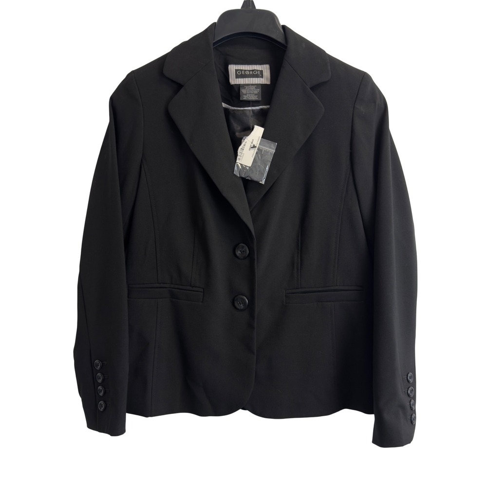 NWT George Womens Size 4 Black Two Button Core Blazer Jacket Stretch Pockets‎
